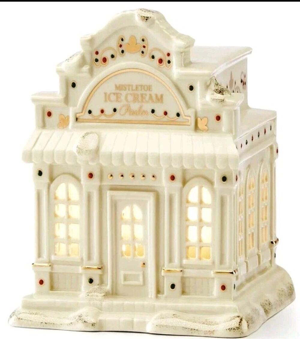 Lenox Mistletoe Park Ice Cream Parlor Lighted Porcelain Christmas Village 890787